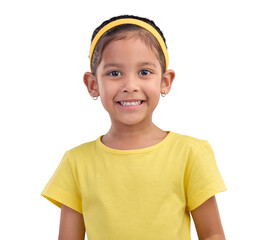 Happy, smile and portrait of a girl child with natural, youth and confident personality. Happiness,...