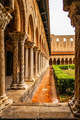 View of the cloister columns of Monreale Cathedral in Palermo, Sicily, Italy