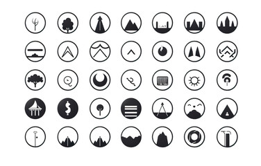 Round Outline Icon Pack with Random Icons - Illustration