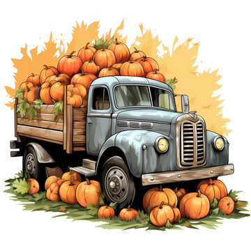 recommend clip art: Pickup Truck Pumpkins Watercolor Clipart
