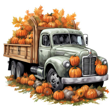 recommend clip art: Pickup Truck Pumpkins Watercolor Clipart