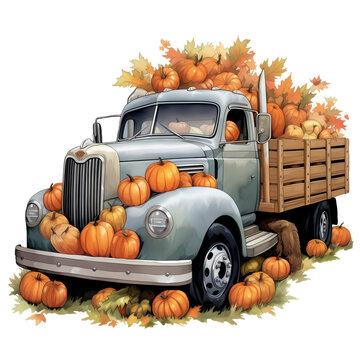 recommend clip art: Pickup Truck Pumpkins Watercolor Clipart