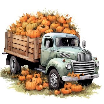 recommend clip art: Pickup Truck Pumpkins Watercolor Clipart