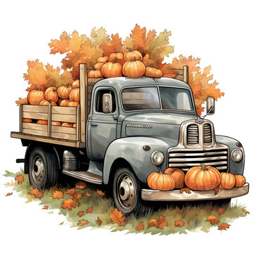 recommend clip art: Pickup Truck Pumpkins Watercolor Clipart