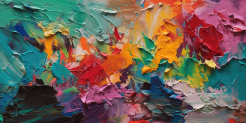 Fototapeta na wymiar Closeup of abstract rough colorful art painting texture. AI-generated image