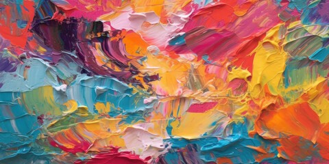 Closeup of abstract rough colorful art painting texture. AI-generated image