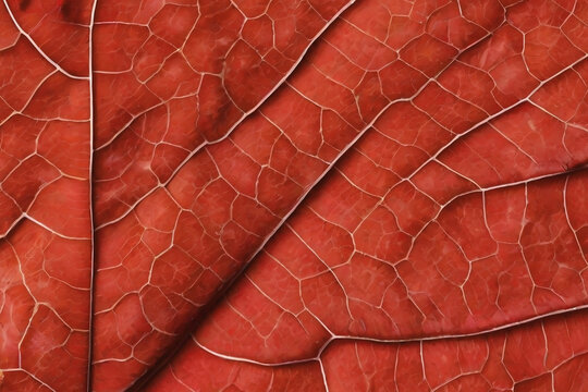 Texture macro di foglia rossa autunnale con venature