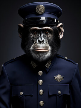 An Anthropomorphic Monkey Dressed Up as a Police Officer
