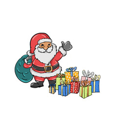 Christmas celebration. Santa and the gift. Hellow santa. Santa and gift box.