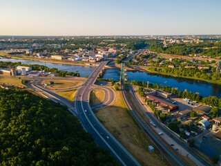 View of  Ceslovas Radzinauskas bridge on a sunny day  in Kaunas, Lithuania