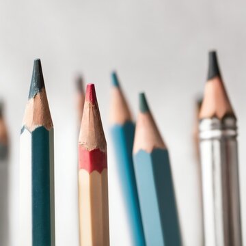close up of colored pencils isolated on a white background