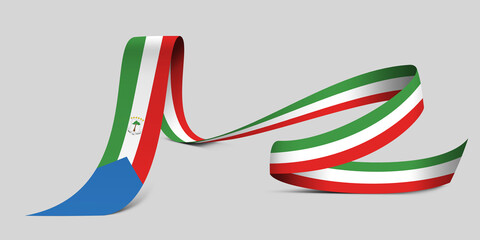 3D illustration. Flag of Equatorial Guinea on a fabric ribbon background.