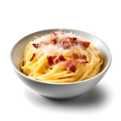 Classic homemade carbonara pasta with pancetta, egg, hard parmesan cheese and cream sauce. Italian cuisine. Spaghetti alla carbonara