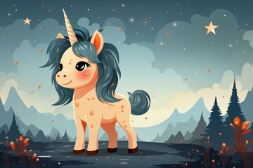 illustration of a unicorn horse in the night