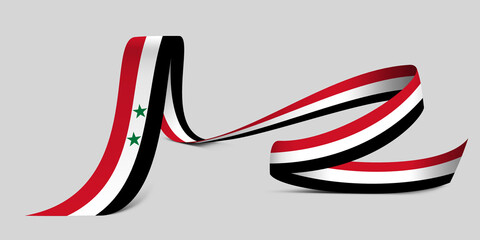 3D illustration. Flag of Syria on a fabric ribbon background.
