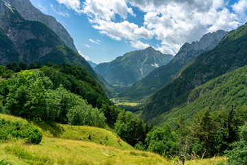 Fototapeta na wymiar Triglav National Park with beautiful mountains and trees in Slovenia