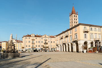 View of the Piazza Duomo square in the historic center of Biella, Piedmont, Italy