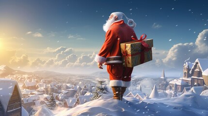Santa Claus as superhero, wearing cape. Created with Generative AI. - obrazy, fototapety, plakaty