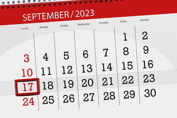 Calendar 2023, deadline, day, month, page, organizer, date, September, sunday, number 17