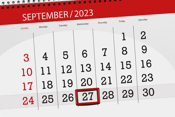 Calendar 2023, deadline, day, month, page, organizer, date, September, wednesday, number 27