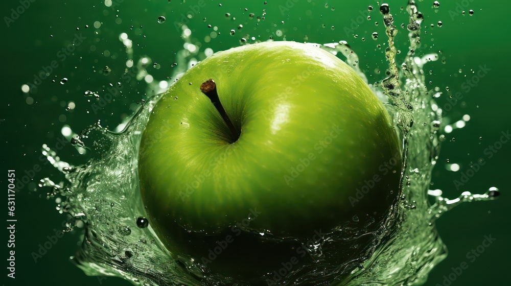 Wall mural green apple with water splash