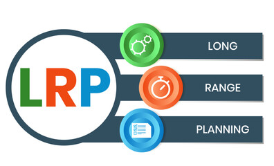 LRP, Long Range Planning acronym. Concept with keyword, people and icons. Flat vector illustration. Isolated on white.