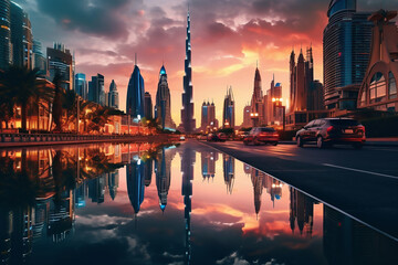 Fototapeta na wymiar Dubai Skyline - Burj Khalifa - Generated By AI