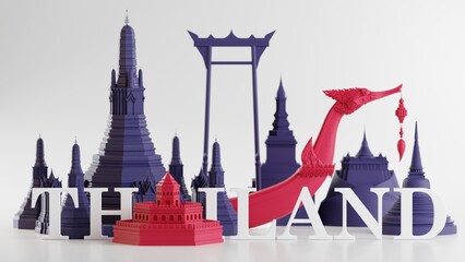 3d rendering illustration background the iconic of thailand travel concept the most beautiful places to visit in thailand in 3d illustration, thai architecture and tradition heritage. - obrazy, fototapety, plakaty