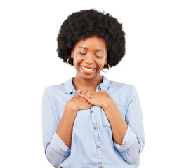 Happy, hug and peace with black woman and self love on png for care, confidence and pride. Smile,...