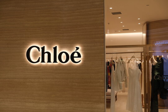 Shanghai,China-Feb. 23rd 2023: Chlo&eacute; clothing retail store and brand logo. luxury fashion brand