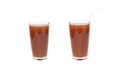 Juice Brown mangosteen in tall two glass type with plastic straw isolated on white background. Rich...