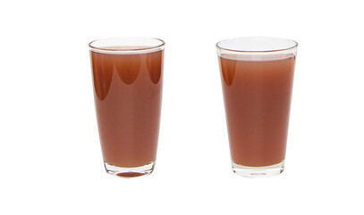 Juice Brown mangosteen in tall two glass type. Rich vitamin in antioxidants. isolated on white...