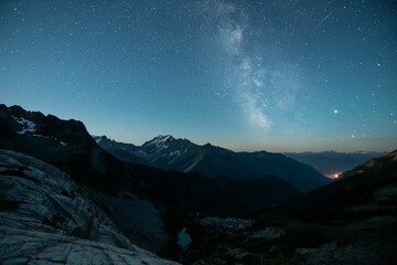 Stunning milky way night sky illuminated by stars above the Canadian Rockies