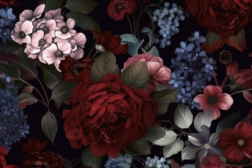 burgundy background wallpaper vintage flower garden decoration bouquet dark peony nature. Generative AI.
