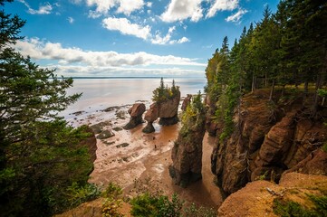 Picturesque scene of Hopewell Rocks Provincial Park in the Bay of Fundy, New Brunswick, Canada