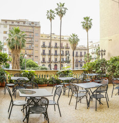 Terrace overlooking a square Ignazio Florio in Palermo, Sicily, Italy