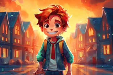 Happy school boy with backpack at school, Back to school concept