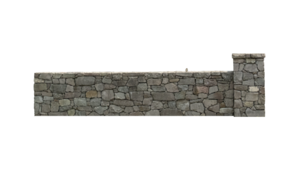 Cutout of an isolated old stone block wall fence   with the transparent png 