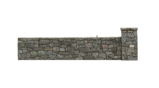 Cutout of an isolated old stone block wall fence   with the transparent png 