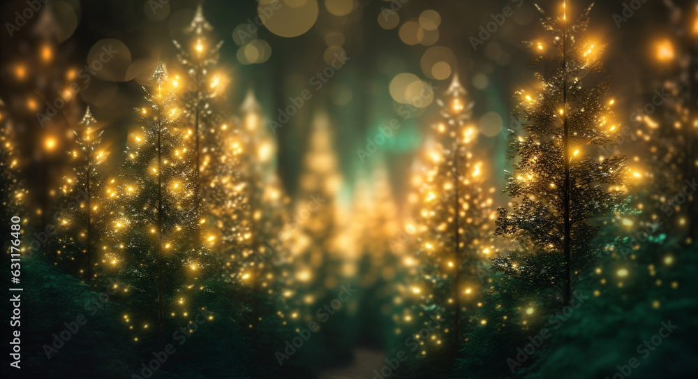 Wall mural blur bokeh decoration winter bulb tree background christmas celebration light holiday. generative ai