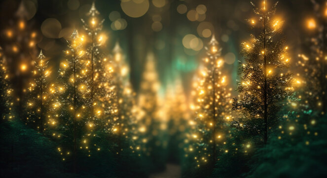 blur bokeh decoration winter bulb tree background christmas celebration light holiday. Generative AI.
