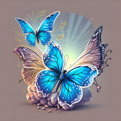 Fototapeta na wymiar butterfly on flower, butterflies, blue butterflies, illustration