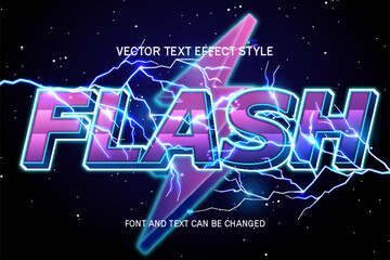 flash blue lightning thunder bolt typography editable text effect gaming style template background design - obrazy, fototapety, plakaty
