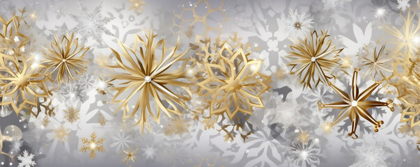 decoration white gold abstract snow christmas background ornament winter holiday snowflake. Generative AI.