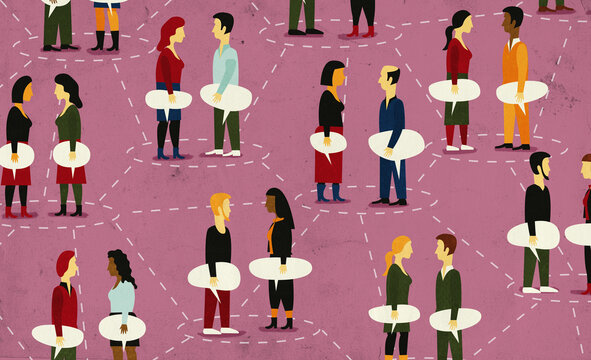 People chatting with speech bubbles social networking