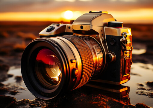 Camera with blur background, photography concept image, The World Photography Day image , AI Generated