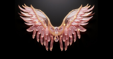Fototapeta premium Shimmering Pink Gold Angel Wings on Transparent Background
