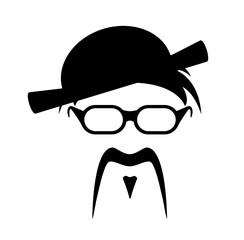 Creative simple hippie face with hair, hat, moustache, glasses isolated on white. 60's 70's hipster concept character vector to use in indie retro design projects.
