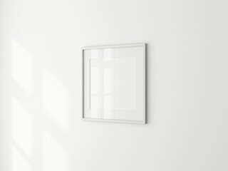 Square Art Frame Mockup with passepartout on white wall, 3d rendering