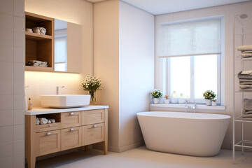 Fototapeta na wymiar Bright, modern Scandinavian style bathroom